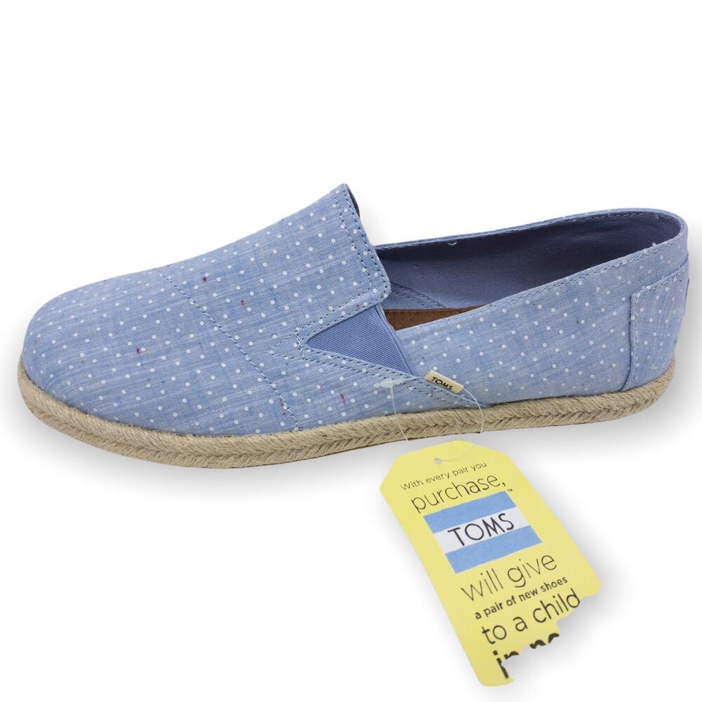 TOMS Redondo Women's 12 Light Bliss Blue Dot Chambray Slip-On Loafer Espadrille